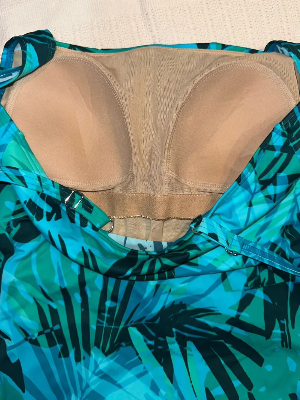 L.L. Bean Teal & Turquoise Palm-Print One-Piece Swimsuit, Women’s size 12 - Picture 4 of 6